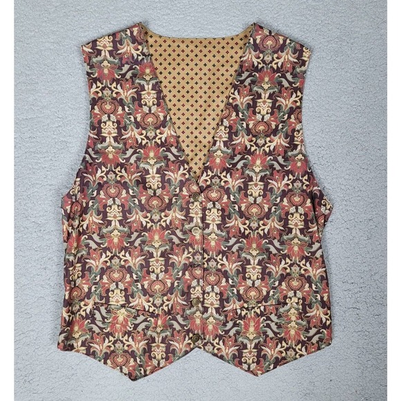 Unbranded Jackets & Blazers - [SOLD]Brown Vest W Large Paisley Floral Burgundy Gold Fall Bohemian Boho Hippie